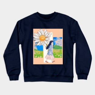 A cute random anime girl and flowers Crewneck Sweatshirt